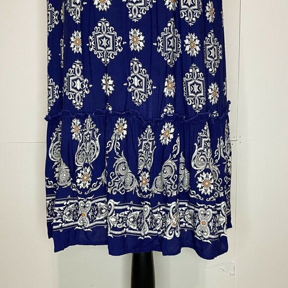 Umgee Small Sleeveless Lace Back Ruffle Tunic Swing Dress Blue Keyhole Neckline - Picture 4 of 10